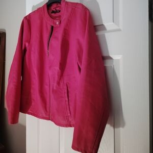 Women's Baccini Zip-Front Biker Style Faux Leather Jacket 1X Dark pink 🩷